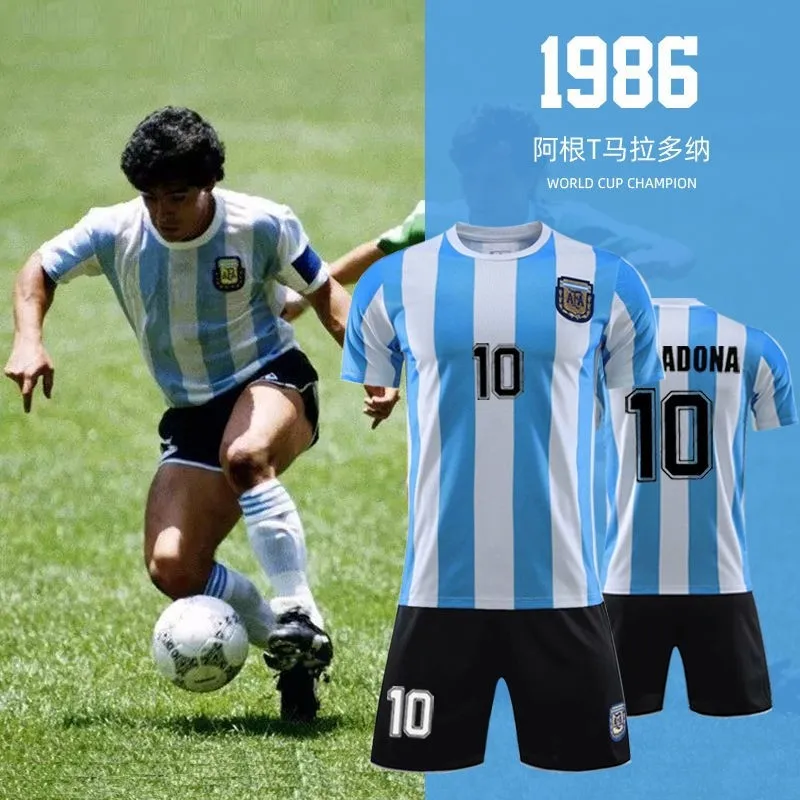 

Wholesale Men's Argentina 1986 retro soccer shirt Customized Diego Maradona Football Jersey, Pics