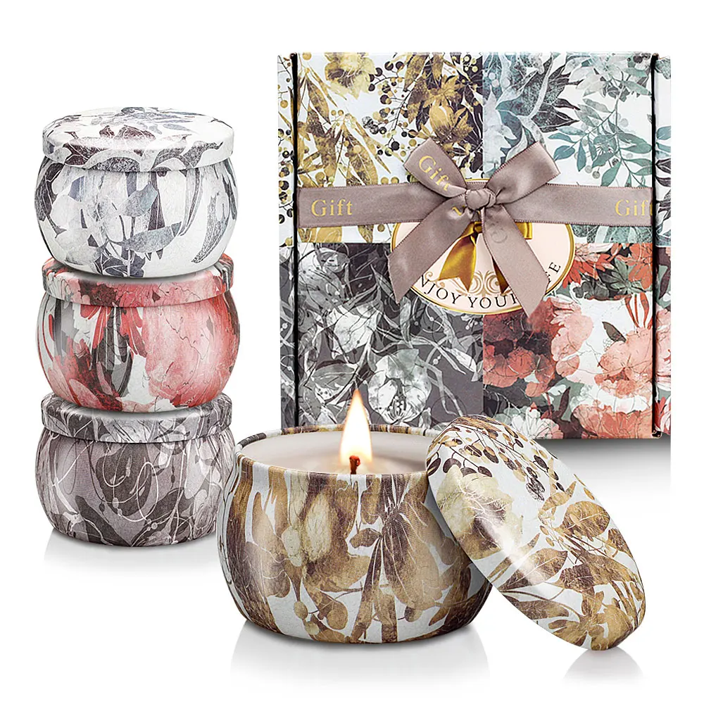 scented candle soy wax tin candles gift set 4*4.
