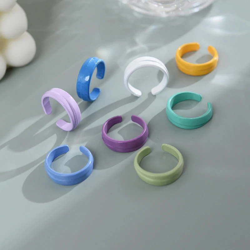 OUYE 2021 summer fashion ring for women Simple macaron colorful metal ring Jewelry Wholesale alloy jewelry cute adjustable rings
OUYE 2021 summer fashion ring for women Simple macaron colorful metal ring Jewelry Wholesale alloy jewelry cute adjustable rings