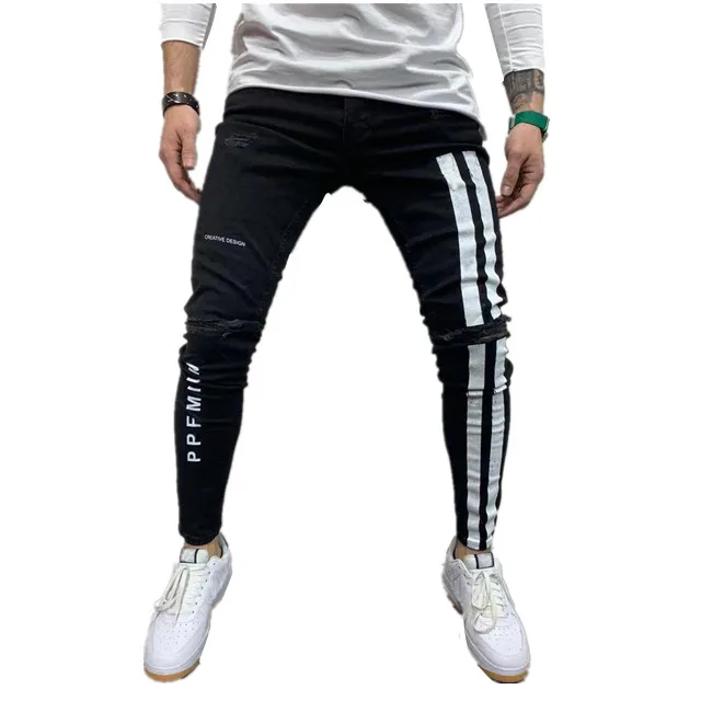 Yulin Wholesale Printed Letters Ripped Skinny Denim Pants Man Jeans Striped, Blue black
Yulin Wholesale Printed Letters Ripped Skinny Denim Pants Man Jeans Striped, Blue black