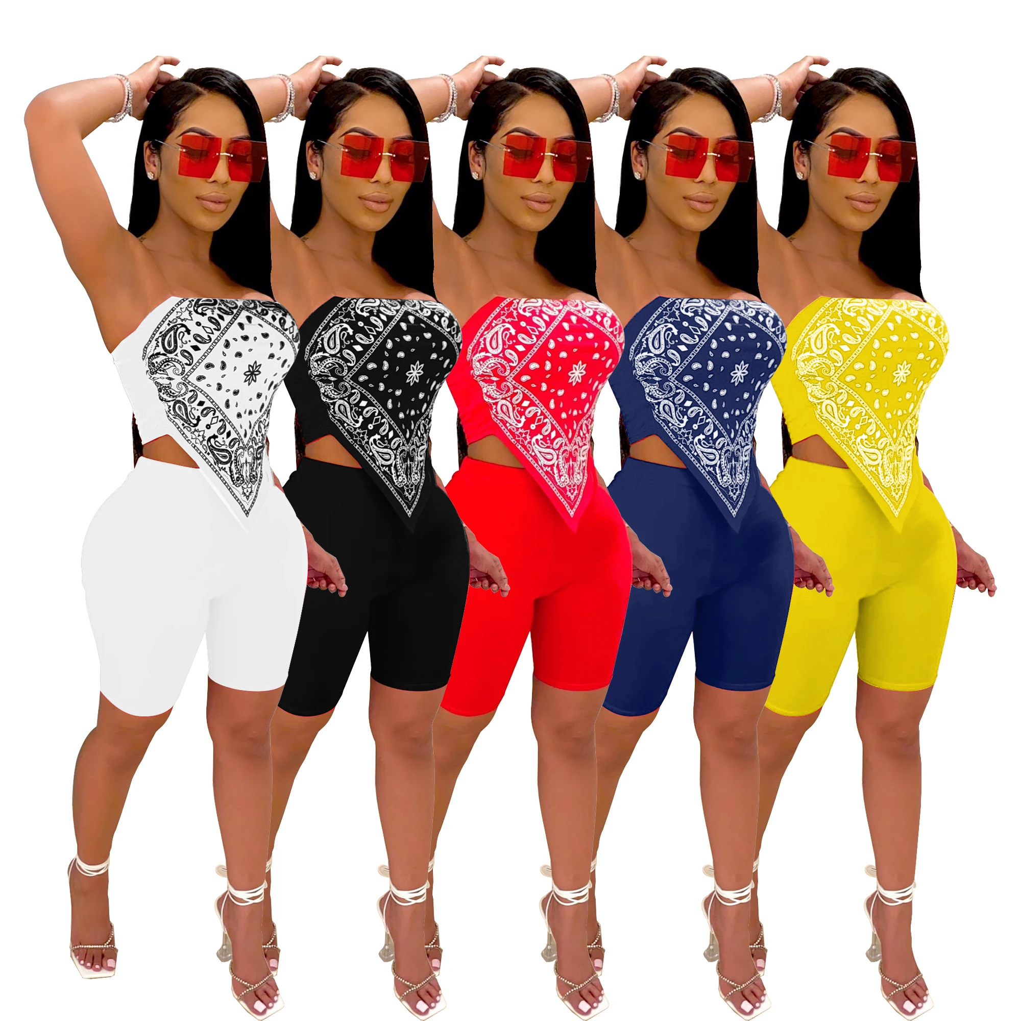Sexy women club print tube top bandana shorts set two piece short set women, Picture
Sexy women club print tube top bandana shorts set two piece short set women, Picture