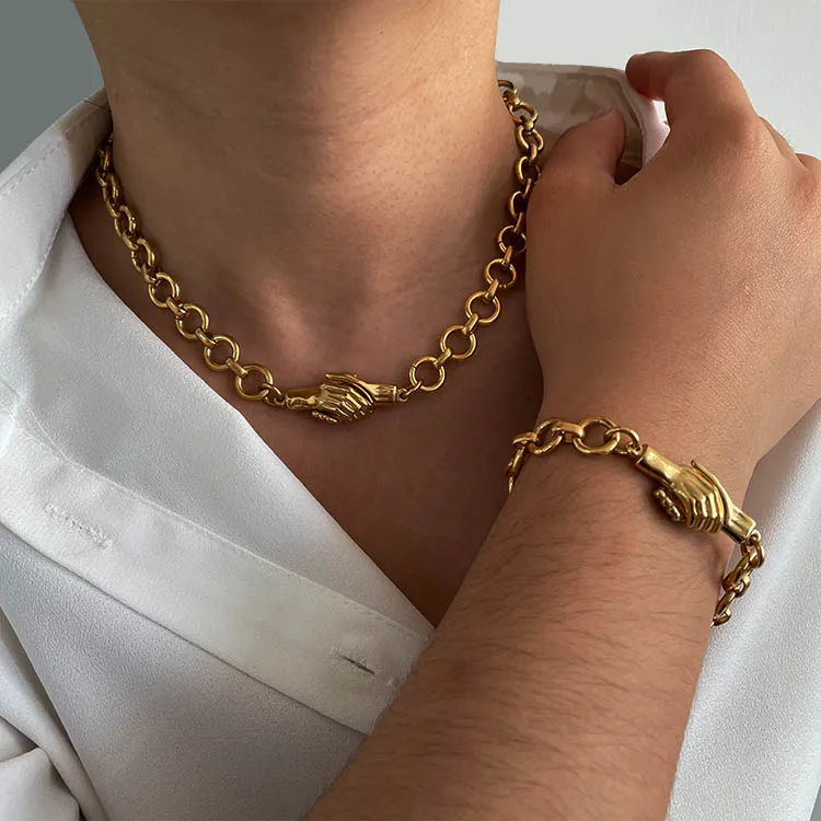 Gold Plated Magnet Couple Choker Necklace Bracelet Stainless Steel Set
Gold Plated Magnet Couple Choker Necklace Bracelet Stainless Steel Set