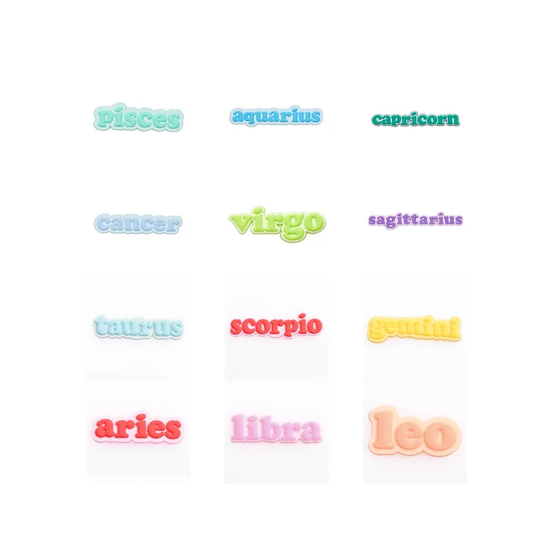 Zodiac writing croc charms for shoes decoration constellation shoe charms fit for croc shoes accessories horoscope croc charms, Customized color
Zodiac writing croc charms for shoes decoration constellation shoe charms fit for croc shoes accessories horoscope croc charms, Customized color