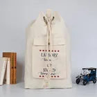 Extra large hotel special quality cotton canvas laundry storage drawstring backpack tote bag