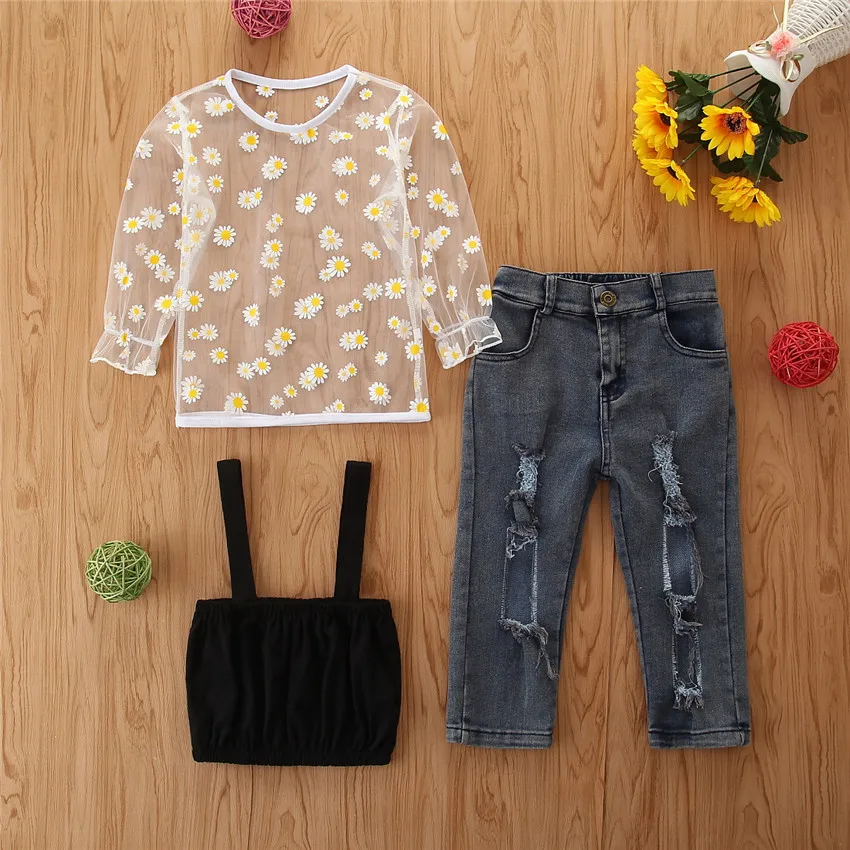 New Fashion Toddler Kids Girls Short Sleeve Star T-shirt Tops Hole Denim Pants Jeans 3pcs Clothing Set, As picture
New Fashion Toddler Kids Girls Short Sleeve Star T-shirt Tops Hole Denim Pants Jeans 3pcs Clothing Set, As picture