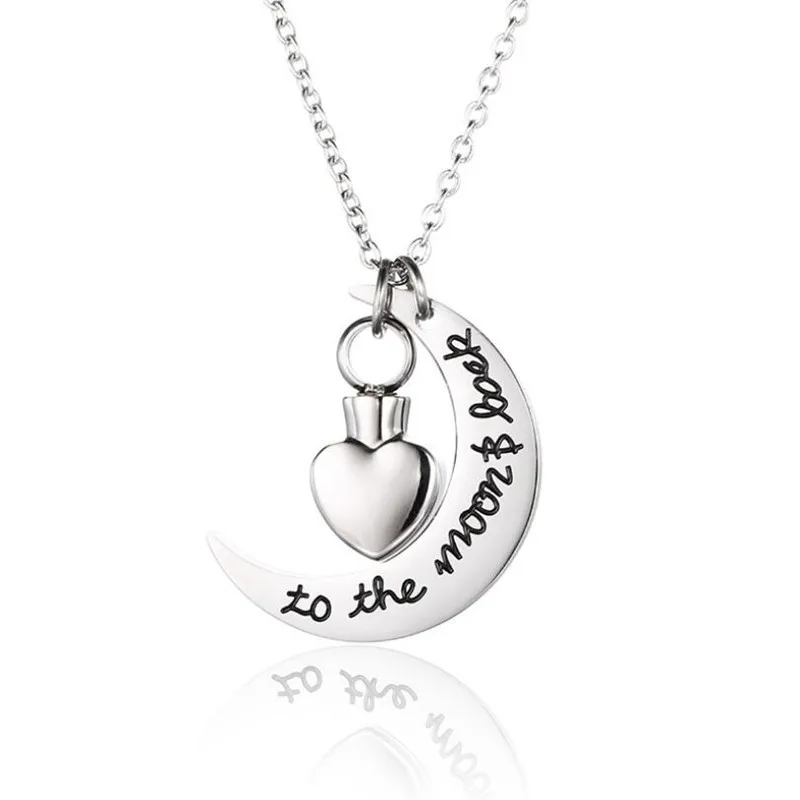 Heart Moon design cremation urn jewelry necklace Stainless steel ashes Pendant necklace for human / pet ashes
Heart Moon design cremation urn jewelry necklace Stainless steel ashes Pendant necklace for human / pet ashes