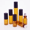 3ml 5ml Amber Glass Small Portable Essential Oil Roller Ball Bottle Roll On Perfume Bottle with Black Cap and Metal Steel Ball