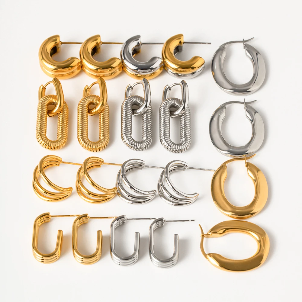 Waterproof Gold Silver Plated CC Earring Stainless Steel Chunky Smooth Double Layer Hoop Earring Women Gift
Waterproof Gold Silver Plated CC Earring Stainless Steel Chunky Smooth Double Layer Hoop Earring Women Gift
