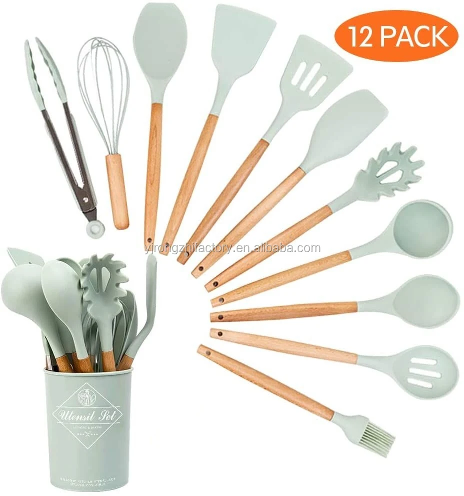 Wholesale Kitchen Utensils with Holder 12 Pcs Heat Resistant Silicone Kitchen Utensils Set with wood handle kitchen set utensils, Customized
Wholesale Kitchen Utensils with Holder 12 Pcs Heat Resistant Silicone Kitchen Utensils Set with wood handle kitchen set utensils, Customized