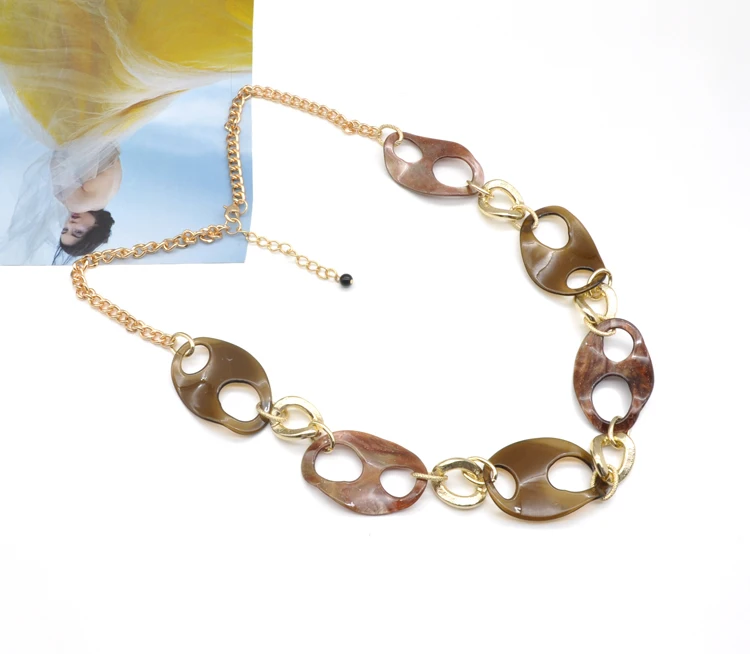 2021 deep color acrylic and resin link gold plated necklace chain