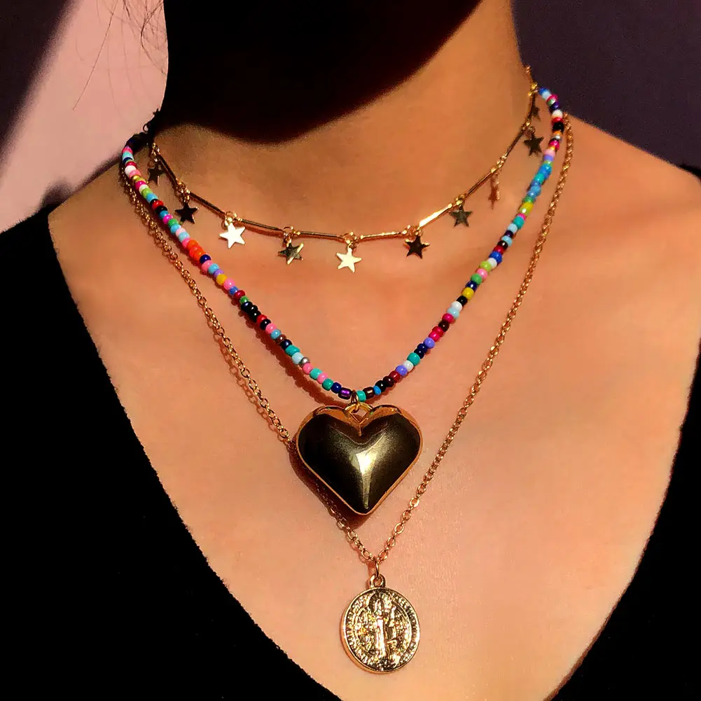 Rainbow Color White Beads Link Necklace For Women Flower Pendent Pearl Lock Gold Chain Large Love Heart Necklace, Gold plated
Rainbow Color White Beads Link Necklace For Women Flower Pendent Pearl Lock Gold Chain Large Love Heart Necklace, Gold plated