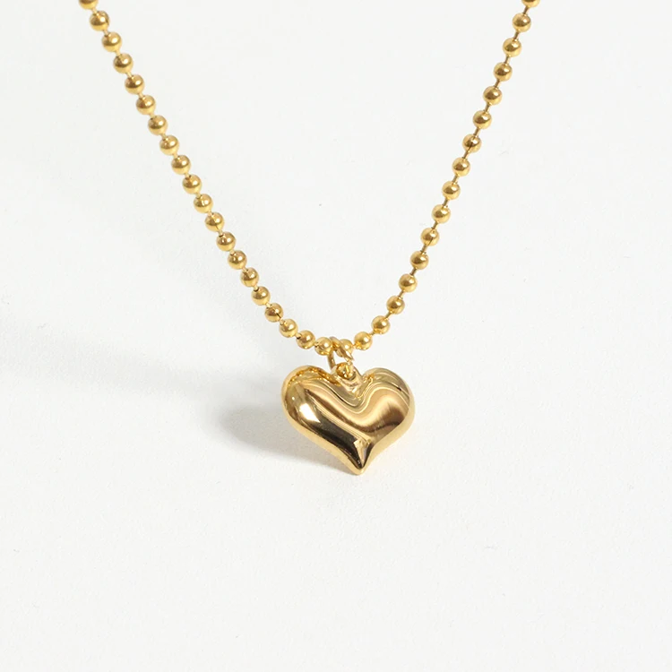 HOYO High quailty stainless steel polish 18k gold plated heart shape pendant bead chain necklace, Gold color
HOYO High quailty stainless steel polish 18k gold plated heart shape pendant bead chain necklace, Gold color