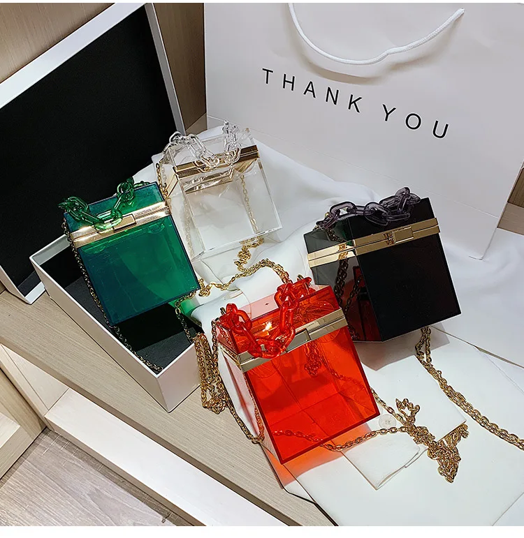 New Fashion Acrylic Chains Women Box Handbags Party Jelly Clutch Evening Bags Transparent Luxury Bag, 7-color
New Fashion Acrylic Chains Women Box Handbags Party Jelly Clutch Evening Bags Transparent Luxury Bag, 7-color