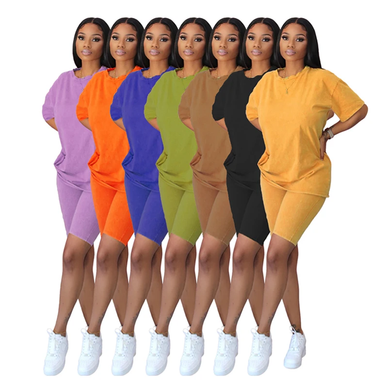 2021European and American women's wholesale cotton solid color casual loose plus size T-shirt shorts two-piece set, Pure colour
2021European and American women's wholesale cotton solid color casual loose plus size T-shirt shorts two-piece set, Pure colour