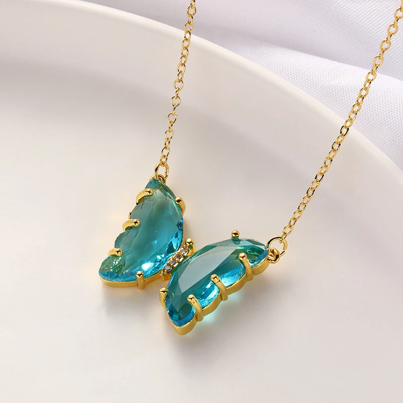New trendy gold plated crystal butterfly pendant necklace jewelry Korean big blue butterfly necklace for women
New trendy gold plated crystal butterfly pendant necklace jewelry Korean big blue butterfly necklace for women
