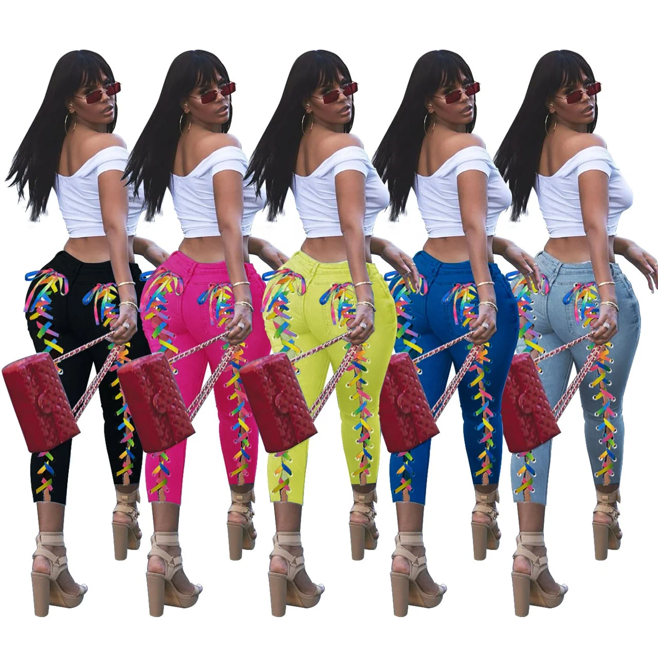 QC-X1127 Ines fashion hot selling latest design corns ribbon night club style pants women bandage jeans, Customized color
QC-X1127 Ines fashion hot selling latest design corns ribbon night club style pants women bandage jeans, Customized color