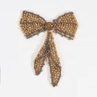 Yellow Bow-knot Beaded Crystal Applique Patches Sew on Women Dresses