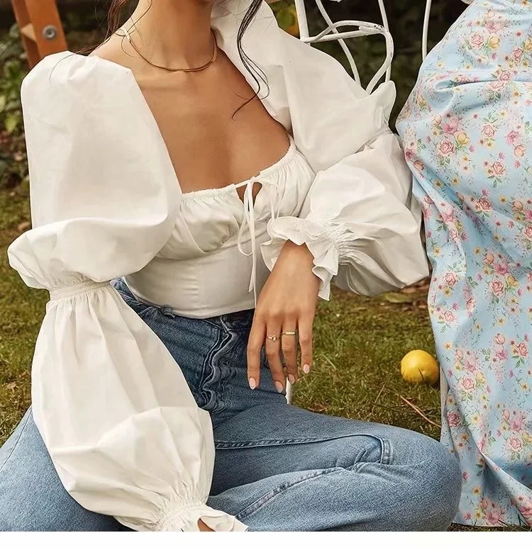 B20966A 2021 Women blouse fashion retro puff sleeve women shirts blouses and tops, White
B20966A 2021 Women blouse fashion retro puff sleeve women shirts blouses and tops, White