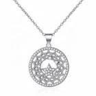 Wholesale New Design Zircon Star Round Sterling Silver Pendant Necklace