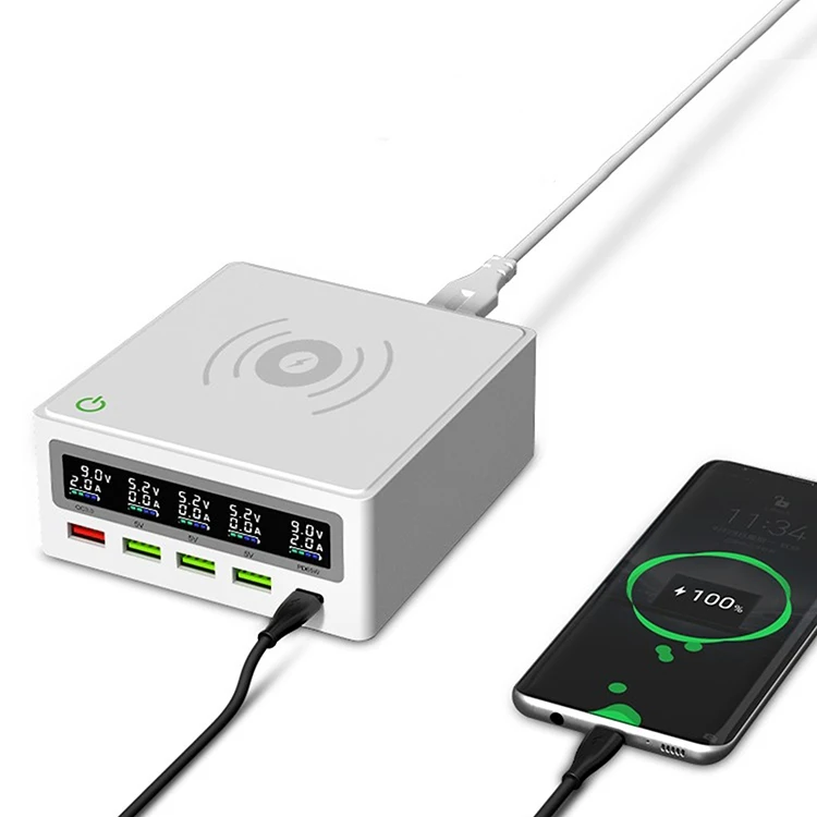 100w mobile phone fast charging station usb travel power adapter pd qi wireless charger for iphone ipad samsung, White
100w mobile phone fast charging station usb travel power adapter pd qi wireless charger for iphone ipad samsung, White