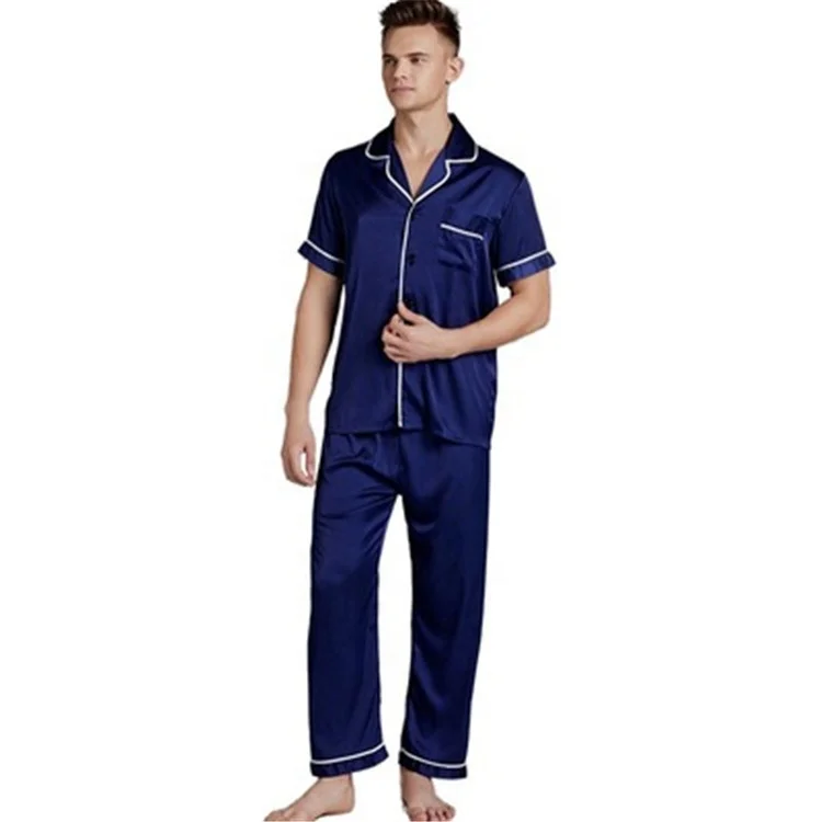 

Men's Satin Summer Pajamas Short Sleeved Trousers Thin Pajamas Comfortable Plus Size Pajamas Can Be Worn Outside, Picture