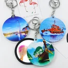 customized printed portable mirror key chain,creative designer fashion travel souvenir keychain