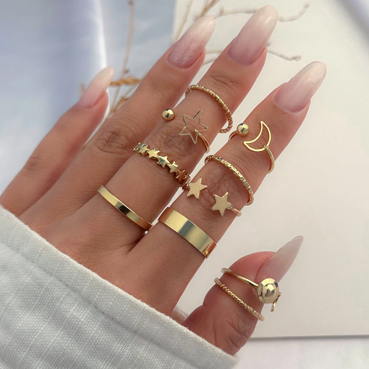 SHIXIN Fashion Jewelry 10-piece Star Crescent Ring Set High-quality Vintage Ring Adjustable Gold and Silver Set Wedding Party
SHIXIN Fashion Jewelry 10-piece Star Crescent Ring Set High-quality Vintage Ring Adjustable Gold and Silver Set Wedding Party