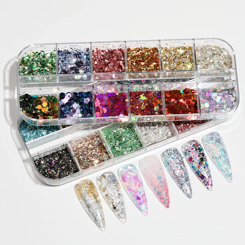 12 Grids 3D laser Gold foil flakesNail Sequins Sparkly Paillette Nail Glitter Decorations Nail Decoration Accessory, 12 colors/box
12 Grids 3D laser Gold foil flakesNail Sequins Sparkly Paillette Nail Glitter Decorations Nail Decoration Accessory, 12 colors/box