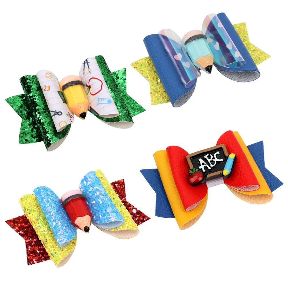 New 3 Inch Hair Bows for Girls Pencil Back To School Glitter Bow Hair Clips 
New 3 Inch Hair Bows for Girls Pencil Back To School Glitter Bow Hair Clips