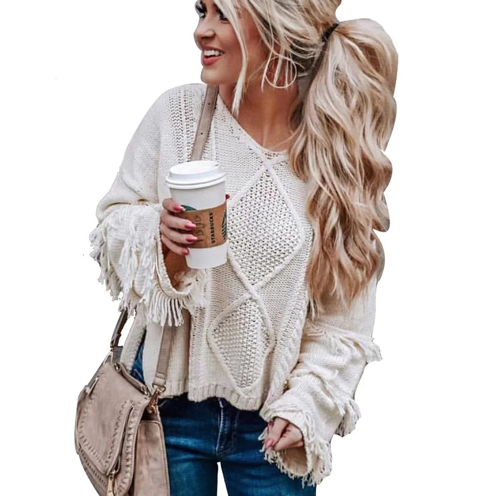 Wholesale women boho bell sleeve cable knit sweater long sleeve ladies sweater autumn winter fringe sweater
Wholesale women boho bell sleeve cable knit sweater long sleeve ladies sweater autumn winter fringe sweater