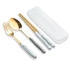 Best Selling Products Simple Home Gadgets Tablewares Nordic Marbleing Handle Stainless Steel Fork Spoon Chopsticks Flateware Set