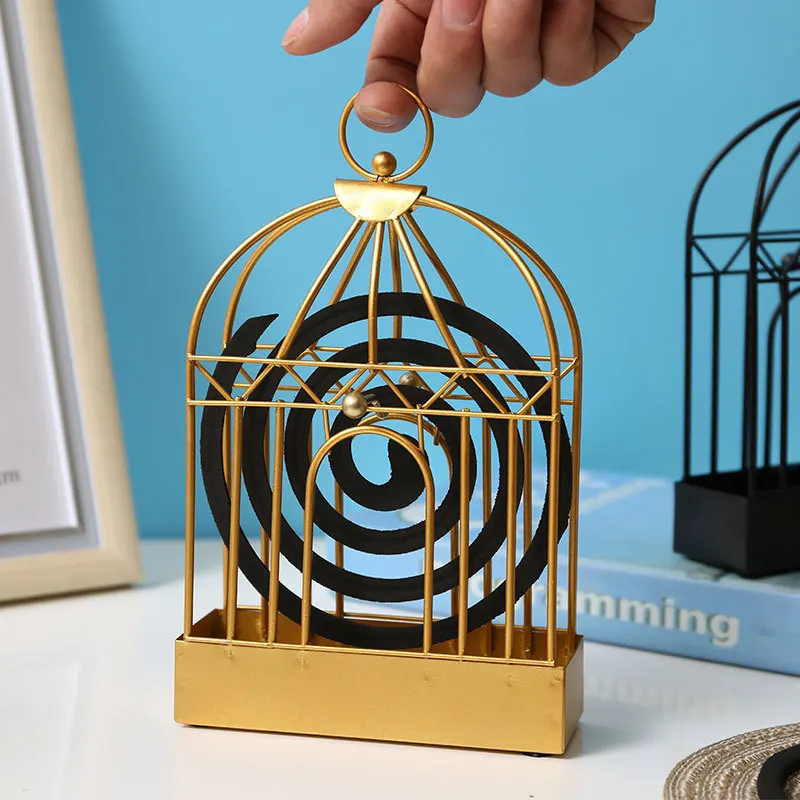 

Nordic minimalist style wrought iron birdcage mosquito coil shelf creative home mosquito-repellent rack incense holder bedroom