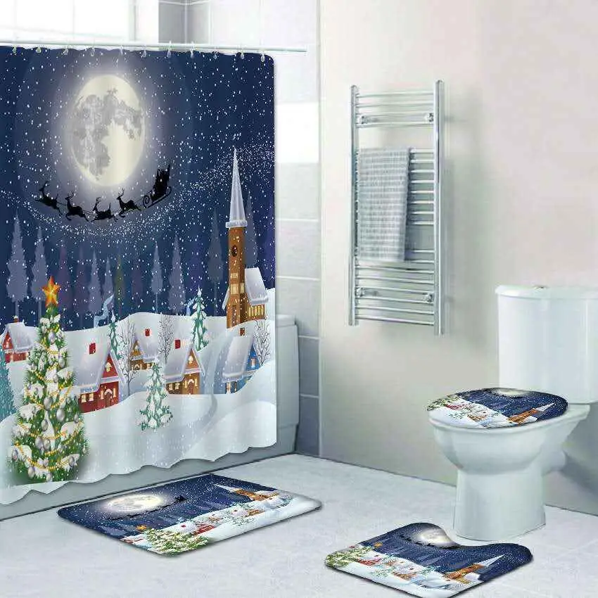 Wholesale special price custom 3d printed Christmas bathroom elegant shower curtain polyester and mat set, Picture
Wholesale special price custom 3d printed Christmas bathroom elegant shower curtain polyester and mat set, Picture