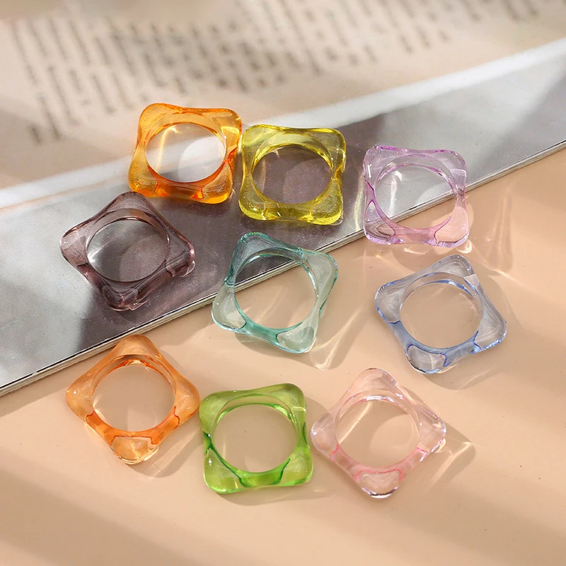 Trendy Jewelry Smooth Cute Square Transparent Dark Brown Purple Blue Brown Beige Black White Pink Resin Ring For Friends, Picture shows
Trendy Jewelry Smooth Cute Square Transparent Dark Brown Purple Blue Brown Beige Black White Pink Resin Ring For Friends, Picture shows