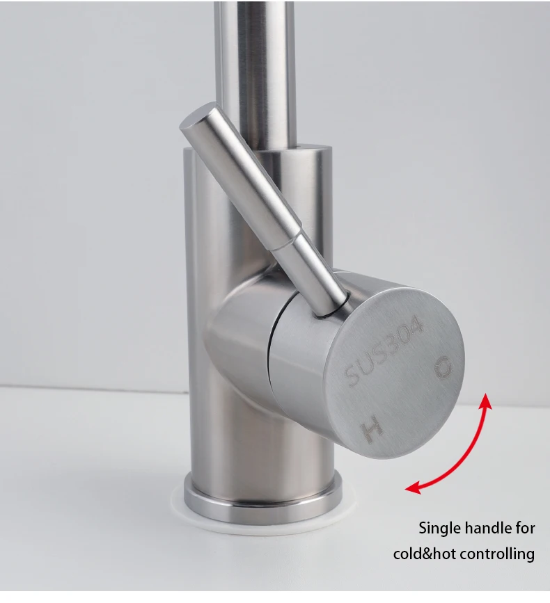 GuangDong Manufacture Deck Mounted SUS 304 Stainless Steel Faucet  Kitchen Sink Tap with Brushed Surface