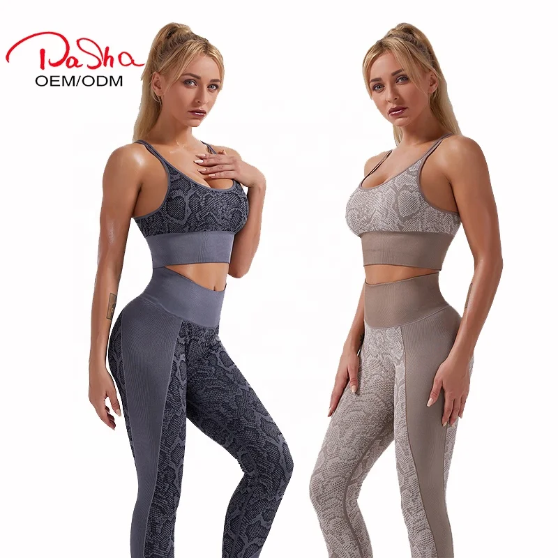 Pashasunshine New Tracksuit For Women Seamless Snake Yoga Set Workout Fitness Clothing Running Leggings Set Womens Sports Sets, Black, khaki, gray, dark blue 
Pashasunshine New Tracksuit For Women Seamless Snake Yoga Set Workout Fitness Clothing Running Leggings Set Womens Sports Sets, Black, khaki, gray, dark blue