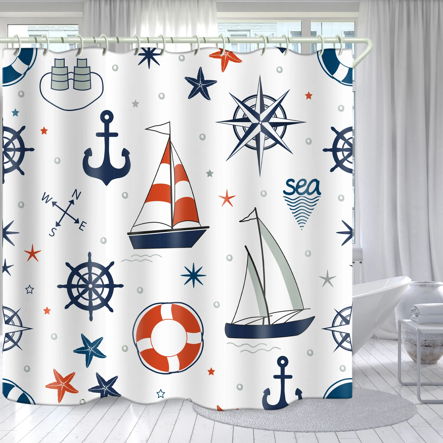 White bottom boat waterproof shower curtain bathroom curtains can be customized printing shower curtain, Picture
White bottom boat waterproof shower curtain bathroom curtains can be customized printing shower curtain, Picture