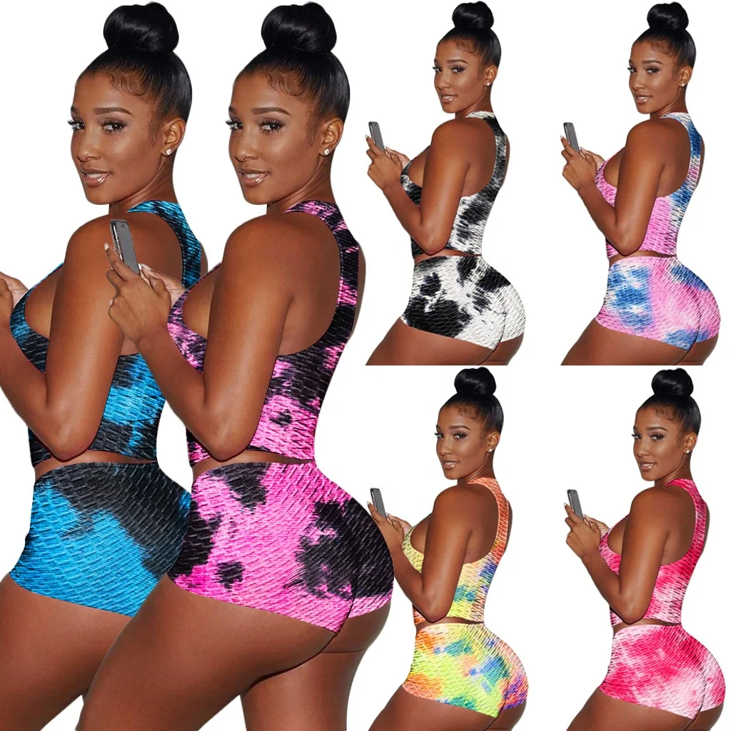 YX New arrival fashion women bubble cloth tie dye tank tops sports draw string two piece short set sexy yoga clothing
YX New arrival fashion women bubble cloth tie dye tank tops sports draw string two piece short set sexy yoga clothing