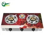 3 Burner Glass Top Table Gas Cooker /100mm+120mm Brass Cap Tempered Glass Top Gas Stove