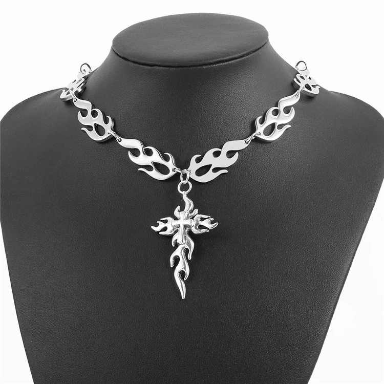 Creative Punk Fire Cross Pendant Necklace Stylish Hip Hop Men Women Necklace Silver-Plated Alloy Chic Choker Accessories, Picture shows
Creative Punk Fire Cross Pendant Necklace Stylish Hip Hop Men Women Necklace Silver-Plated Alloy Chic Choker Accessories, Picture shows