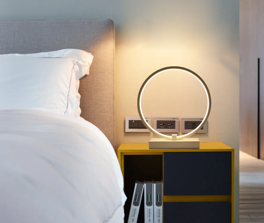 modern minimalist warm bedroom decor desk light dimmable round circle led table lamp