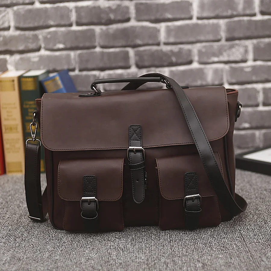 In Stock Vintage PU Multifunction Business Bags with Tow Pockets Belt Buckle Mens Waterproof Briefcase Leather Laptop Bag, Customized
In Stock Vintage PU Multifunction Business Bags with Tow Pockets Belt Buckle Mens Waterproof Briefcase Leather Laptop Bag, Customized
