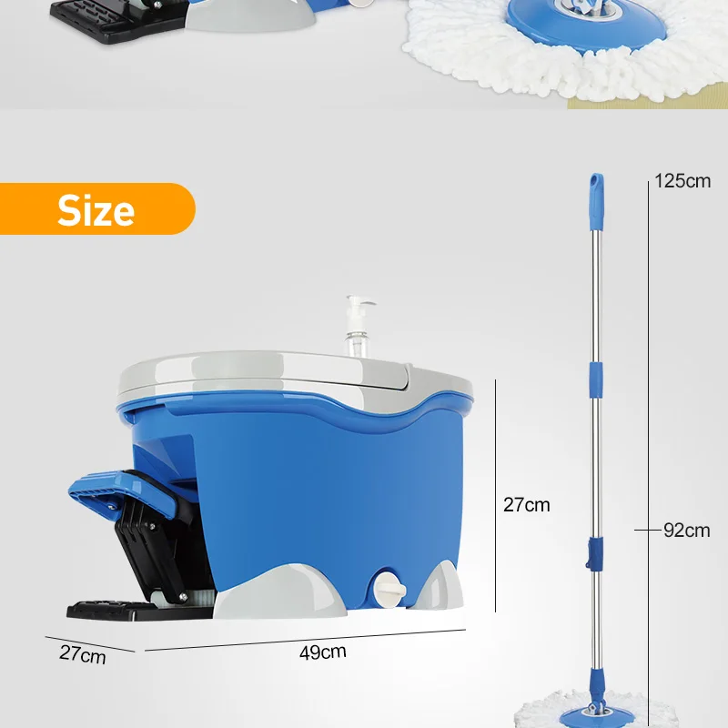 Dolphin Shape Pedal Mop Bucket Floor Cleaning Telescopic Spin Go Magic Mop With 2 Microfiber Heads
