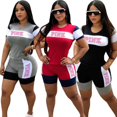 European and American casual suit pink letter printing short sleeve two-piece suit, Picture
European and American casual suit pink letter printing short sleeve two-piece suit, Picture