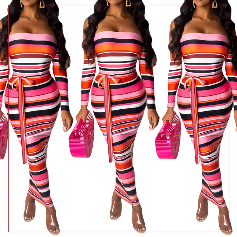 Factory spot European and American women's fashion casual stripe Printed Dress with belt
Factory spot European and American women's fashion casual stripe Printed Dress with belt
