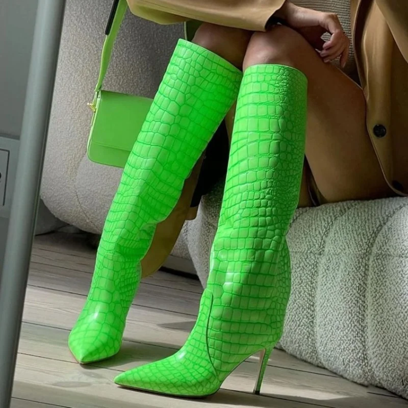 Florescent Green Crocodile Print Leather Boots Short Knee High Winter Fashion Shoes Booty Pointed Toe Heel Big Size 43, Green blue black
Florescent Green Crocodile Print Leather Boots Short Knee High Winter Fashion Shoes Booty Pointed Toe Heel Big Size 43, Green blue black