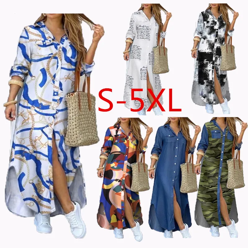 Casual Women Long Sleeve Shirt Dress Autumn Printed OL Long Dresses Laides Turn-down Collar Loose Sundress Party Dresses Women
Casual Women Long Sleeve Shirt Dress Autumn Printed OL Long Dresses Laides Turn-down Collar Loose Sundress Party Dresses Women