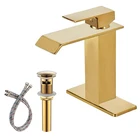 Cupc BWE Golden Finish Single-Handle Lever One Hole Lavatory Waterfall Bathroom Basin Faucet With Drain Assembly