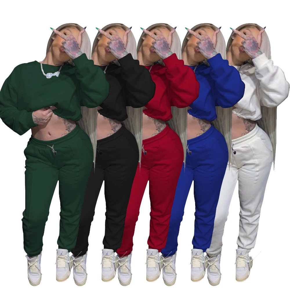Wholesales Solid Color Crop Top and Trousers