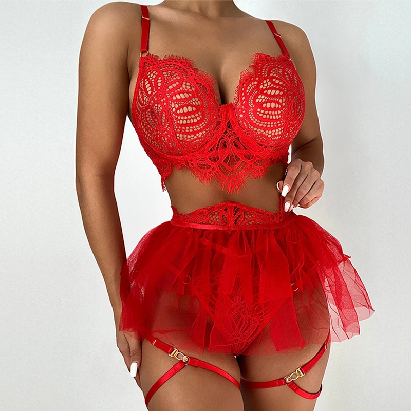 Women Sexy Lingerie Set Lace Push Up Gather Bra G-string Panties Garter Transparent Erotic Temptation Defined Waist Underwear
Women Sexy Lingerie Set Lace Push Up Gather Bra G-string Panties Garter Transparent Erotic Temptation Defined Waist Underwear